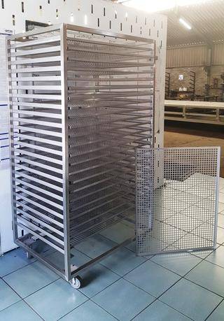 STAINLESS STEEL CASTOR TROLLEY WITH GRADE 316 BILTONG DRYING TRAYS